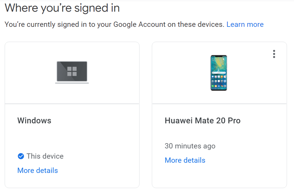 zařízení aktuálně přihlášený účet Google