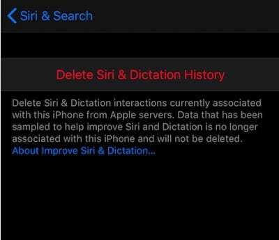 Видалити історію Siri та диктантів у iOS 13.2