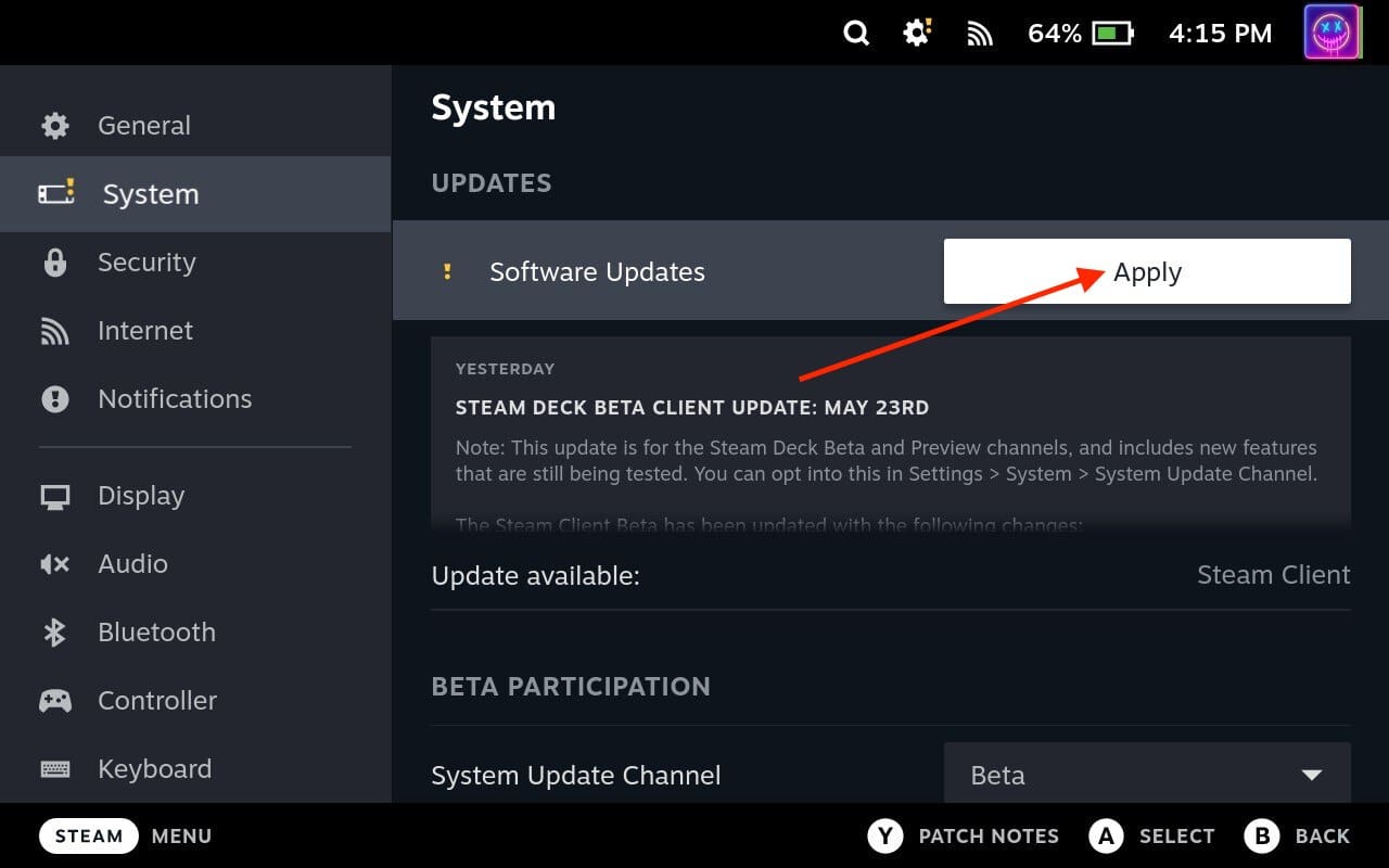A Steam Deck frissítése – Frissítés alkalmazása