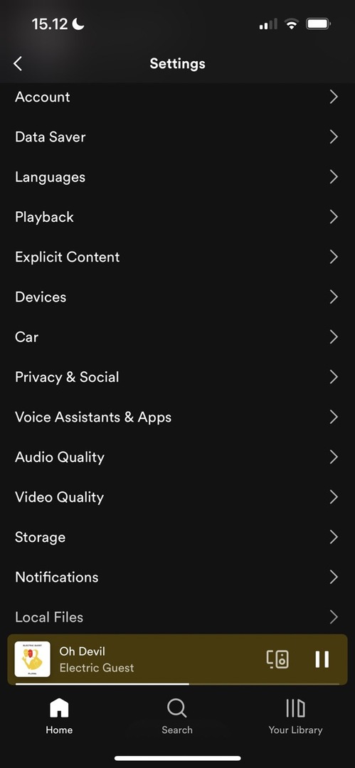 A Spotify privát munkamenetét bemutató képernyőkép