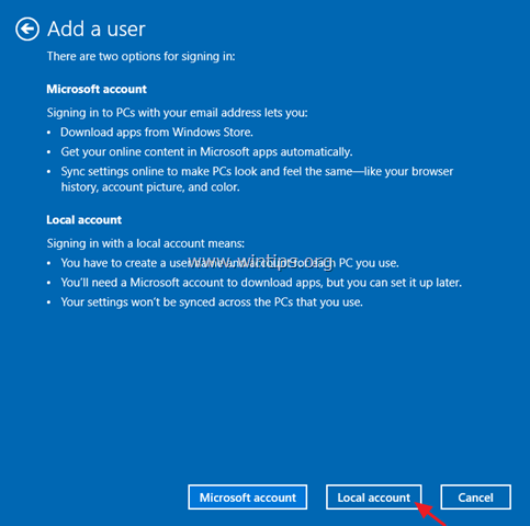 добавить Windows 10 для локального пользователя