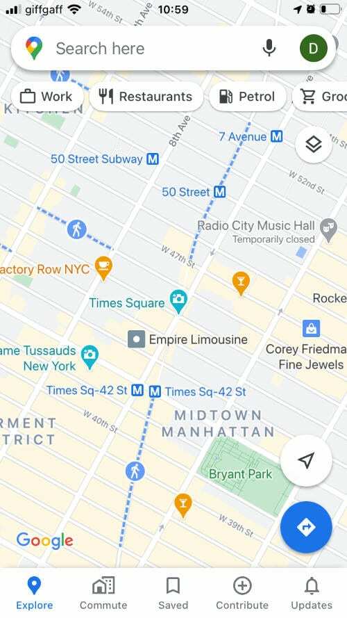 Google Maps che mostra Times Square
