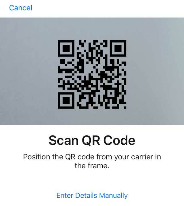 Scansione del codice QR eSIM su iPhone