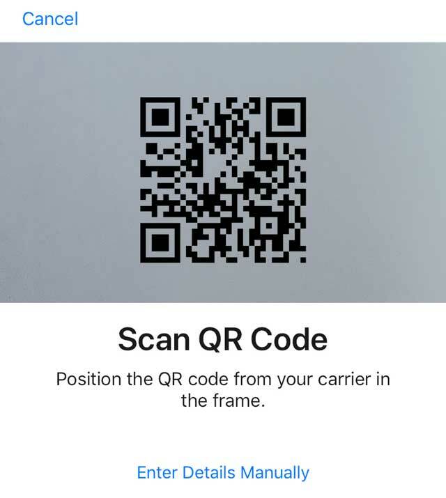 eSIM QR-kodeskanning på iPhone