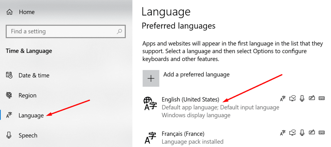 preferirane postavke jezika Windows 10