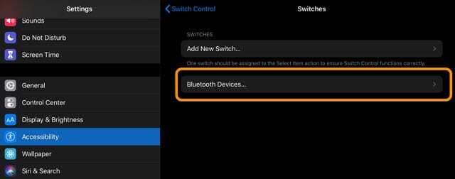 bluetooth-apparaten in schakelaarbediening toegankelijkheidsinstellingen iPadOS