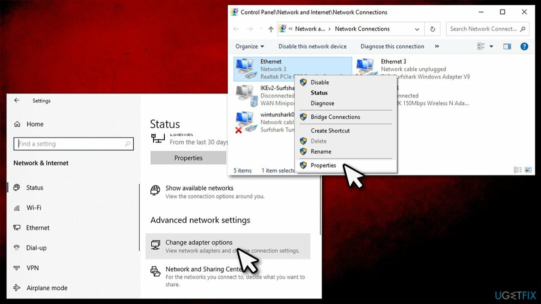 Ir a las propiedades de Ethernet