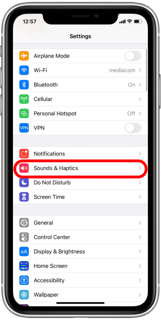 Sounds＆Hapticsをタップします
