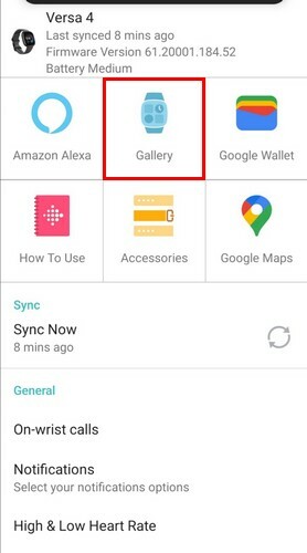 Galerie-Option in der Fitbit-App