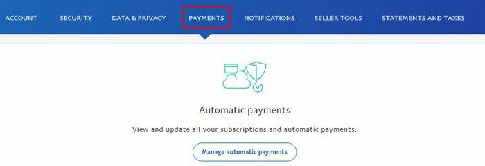 علامة التبويب المدفوعات PayPal