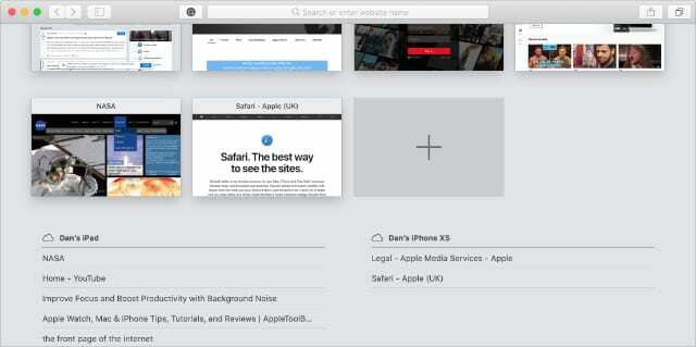 Tabbladen van andere apparaten op Mac Safari