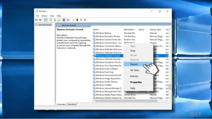 Firewall-Einstellungen neu starten