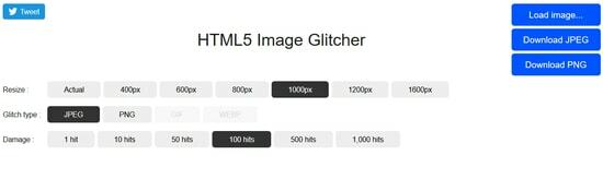 HTML5 Image Glitcher - ไซต์ที่น่าทึ่งเช่น Photomosh
