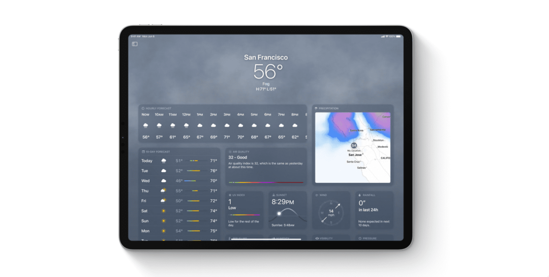 Aplikace Počasí na iPadOS 16
