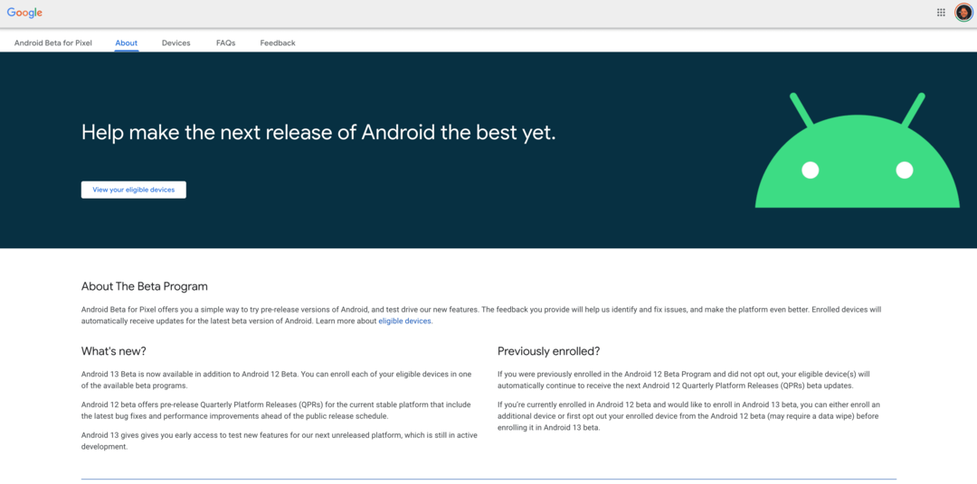 Az Android 13 bétaprogram telepítése