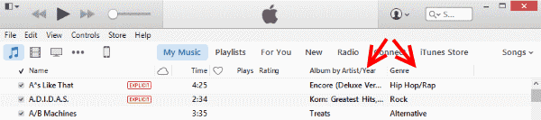 نوع iTunes وأعمدة الألبوم