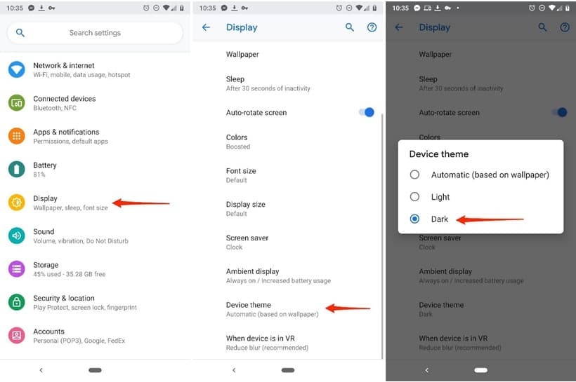 C:\Utilisateurs\Md. Rashedul Kabir\Desktop\technipages.com\Comment utiliser le mode sombre d'Android Pie pour économiser la batterie