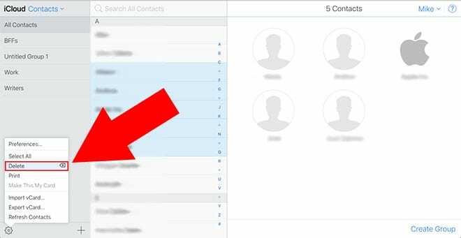 Eliminar varios contactos de iCloud