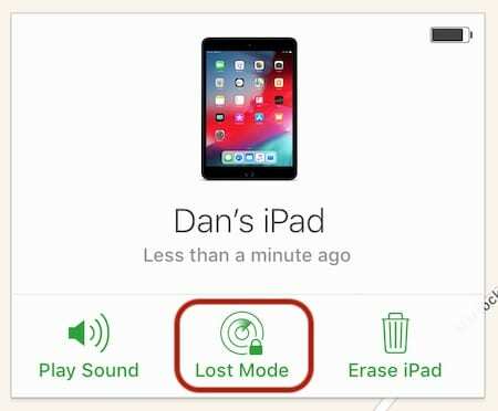Gumb Lost Mode u Find My iPad ili Find My iPod touch.