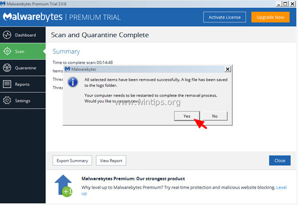 סריקה לאיתור זיהומים Malwarebytes 3.0