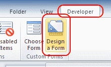 Aplikace Outlook 2010 navrhne tlačítko formuláře