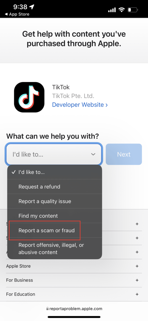 วิธีรายงาน App Store Scams 3