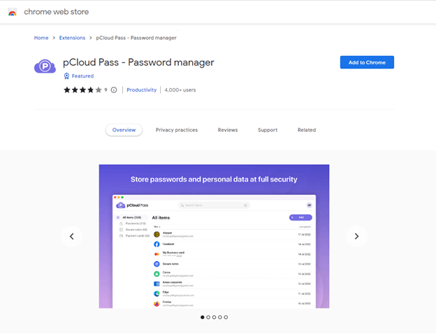 Todennus pCloud Pass Browser Extension -laajennuksen kautta