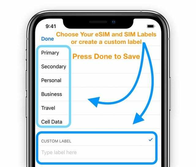 Märgistage oma SIM-kaardi, kahe SIM-kaardi ja eSIM-i paketid iPhone'is