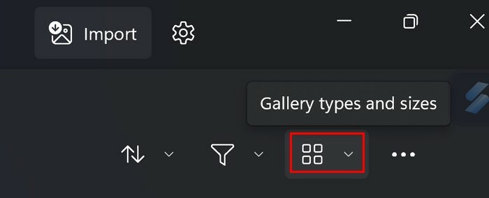 Galleriatyypit ja -koot -vaihtoehto Windows Photo App