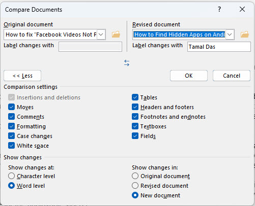 Como fazer comparação de texto no Microsoft Word