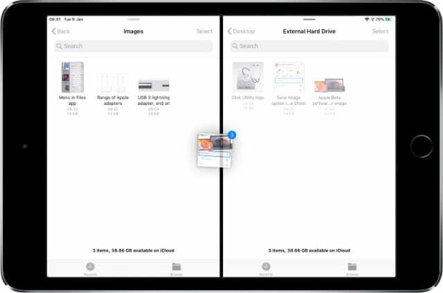 Immagini in movimento dell'app File a schermo diviso