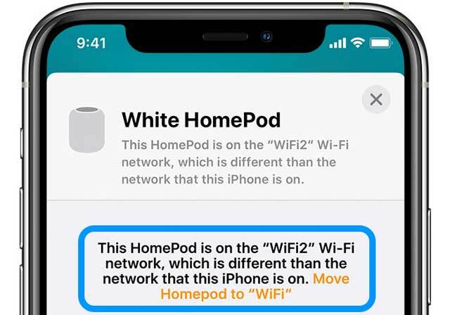 העבר את רשת ה-wifi של homepod