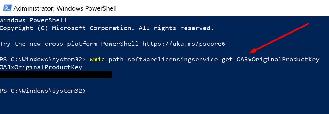 ottieni la chiave del prodotto Windows 10 PowerShell