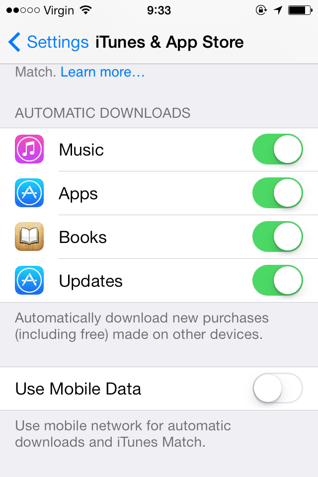 Automaattiset sovelluspäivitykset iOS 7