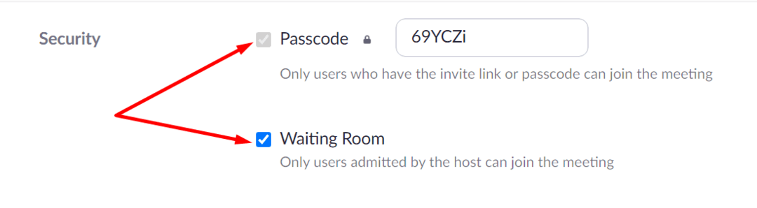 zoom imposta passcode sala d'attesa