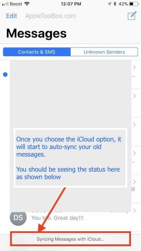 Fonction de synchronisation des messages iCloud sur iPhone