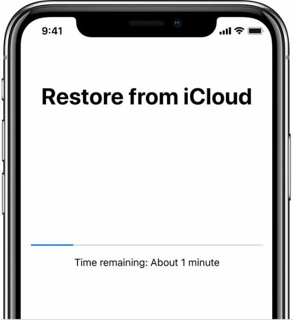 Restaurare din iCloud în curs de desfășurare pe iPhone XS