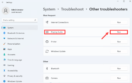 กำลังเล่นเสียงและคลิกที่ Run - Windows 11