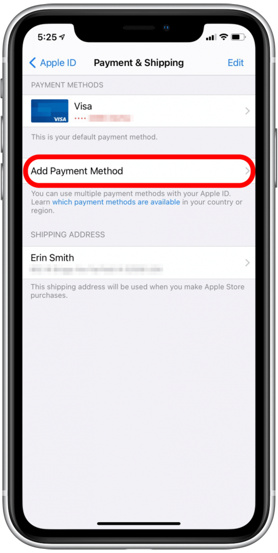 შეეხეთ გადახდის მეთოდის დამატებას Apple ID გადახდის ახალი მეთოდის დასამატებლად