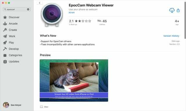 EpocCam Viewer alkalmazás a Mac App Store-ban