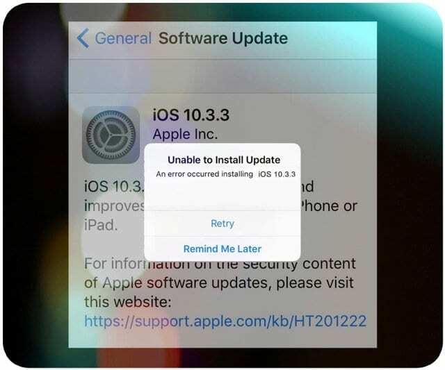 Произошла ошибка при установке iOS 10.3, как исправить