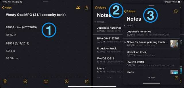 osztott nézet és csúsztassa át az iPadOS Notes alkalmazással
