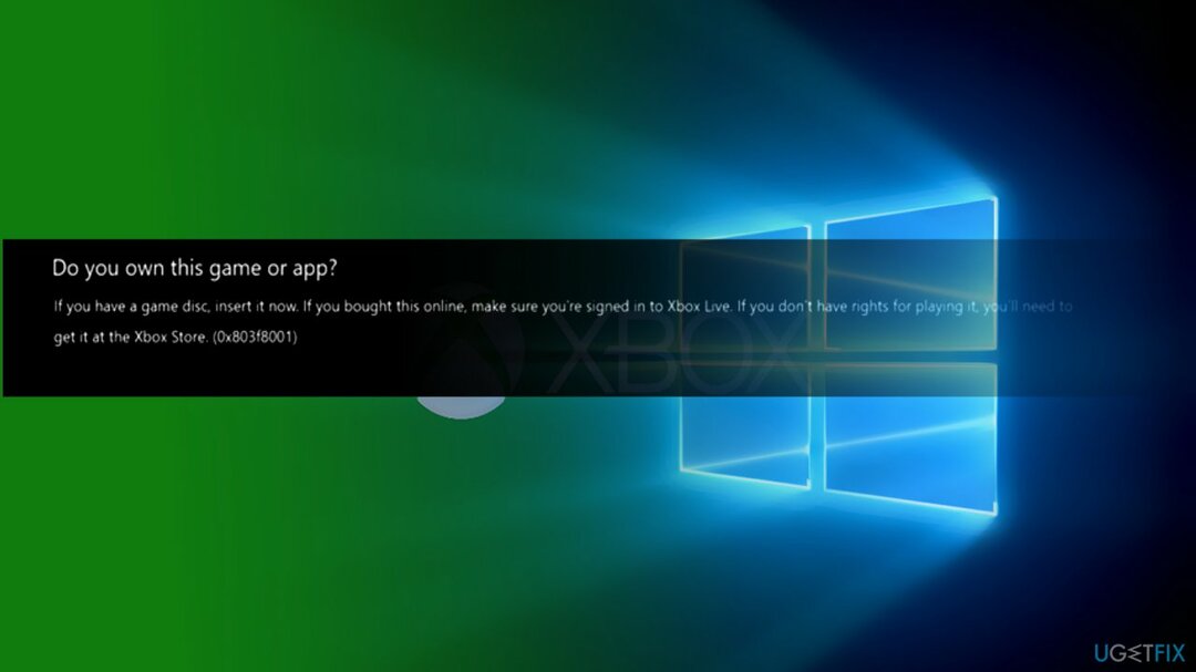 La imagen del código de error de Xbox 0x803f8001