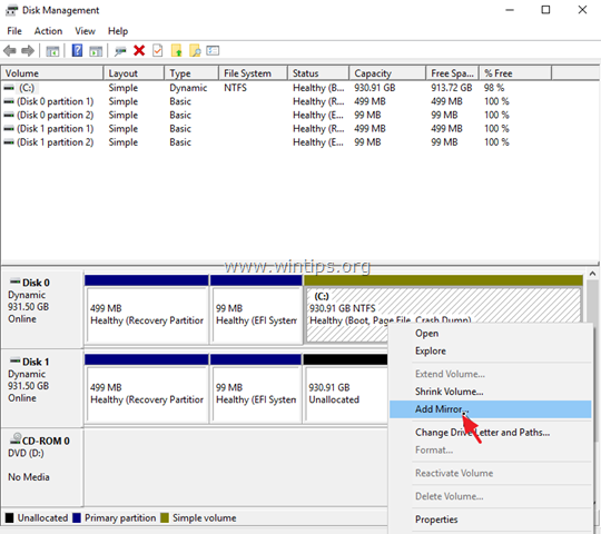 spejl operativsystem partition windows 10