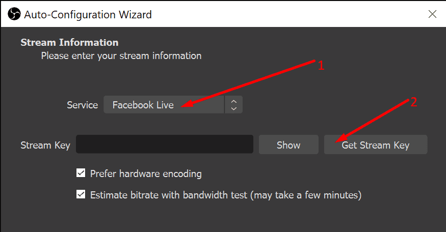 pridobite ključ za pretočno predvajanje OBS za facebook v živo