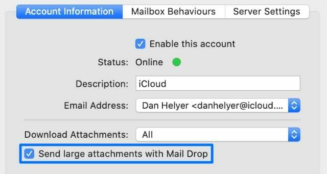 Siųskite didelius priedus naudodami „Mail Drop“ parinktį „Mac Mail“ programoje