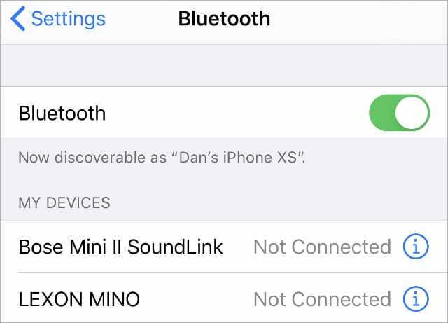 Bluetooth ierīces iPhone iestatījumos