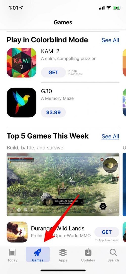 onglet jeux de l'App Store