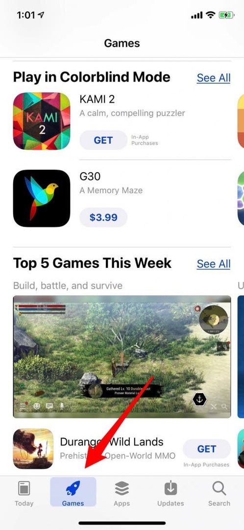 scheda giochi dell'app store