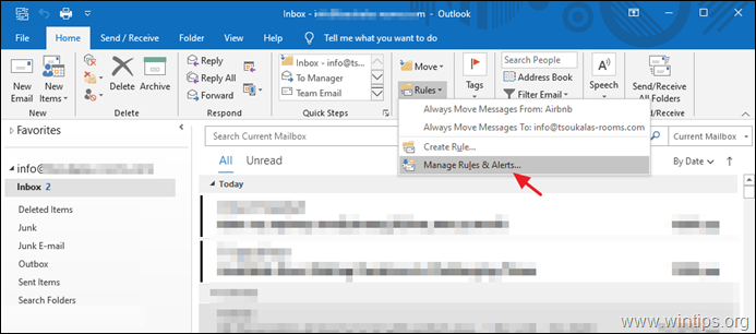 Alterar para onde as mensagens de e-mail enviadas são salvas imap do Outlook
